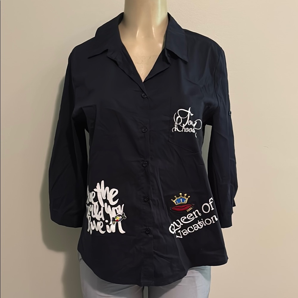 Hendi- Button-Up Shirt with Embroidered Patches size L